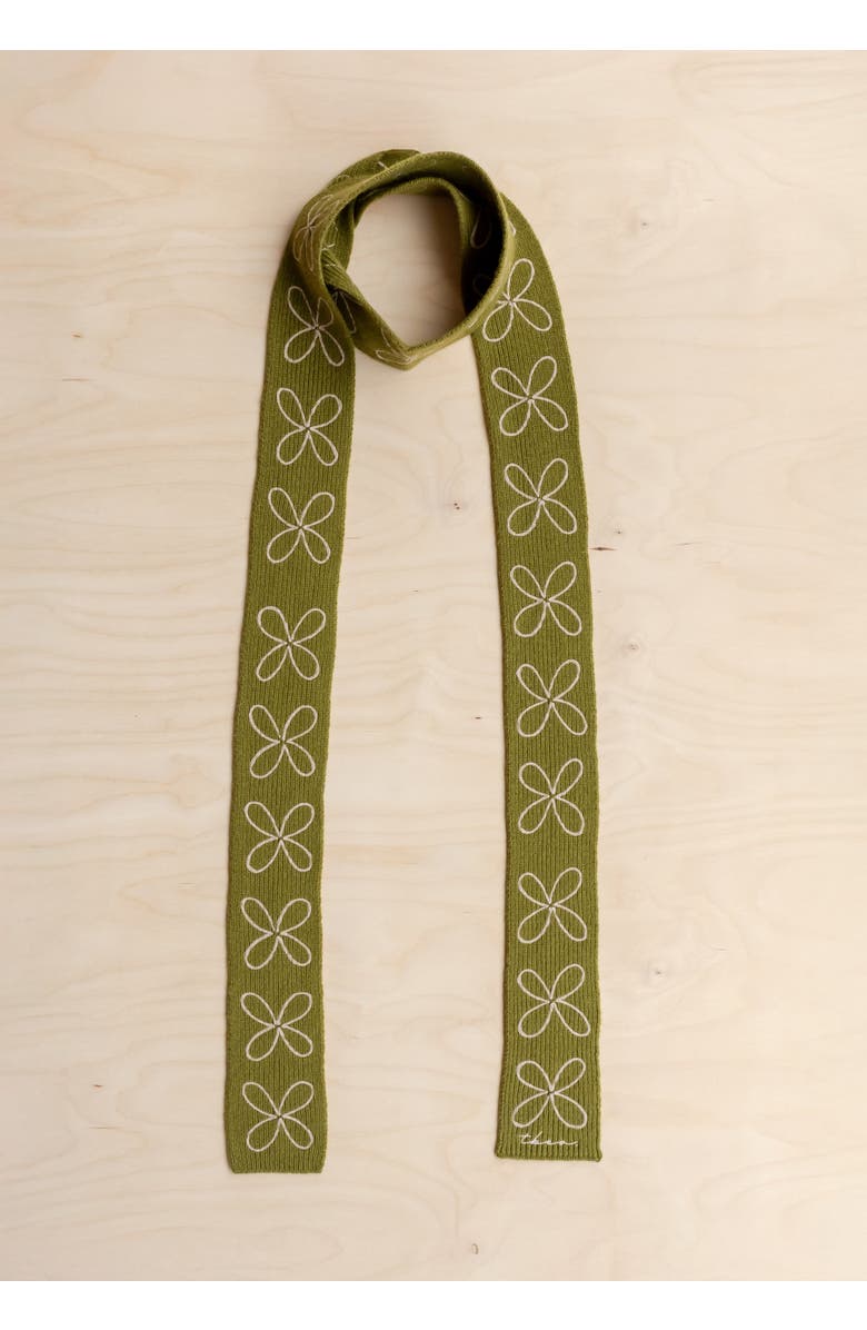 TBCo Merino Wool Flora Skinny Scarf, Alternate, color, Olive Flora