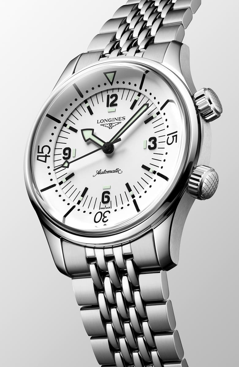 Longines Legend Diver Automatic Bracelet Watch, 39mm, Alternate, color, White