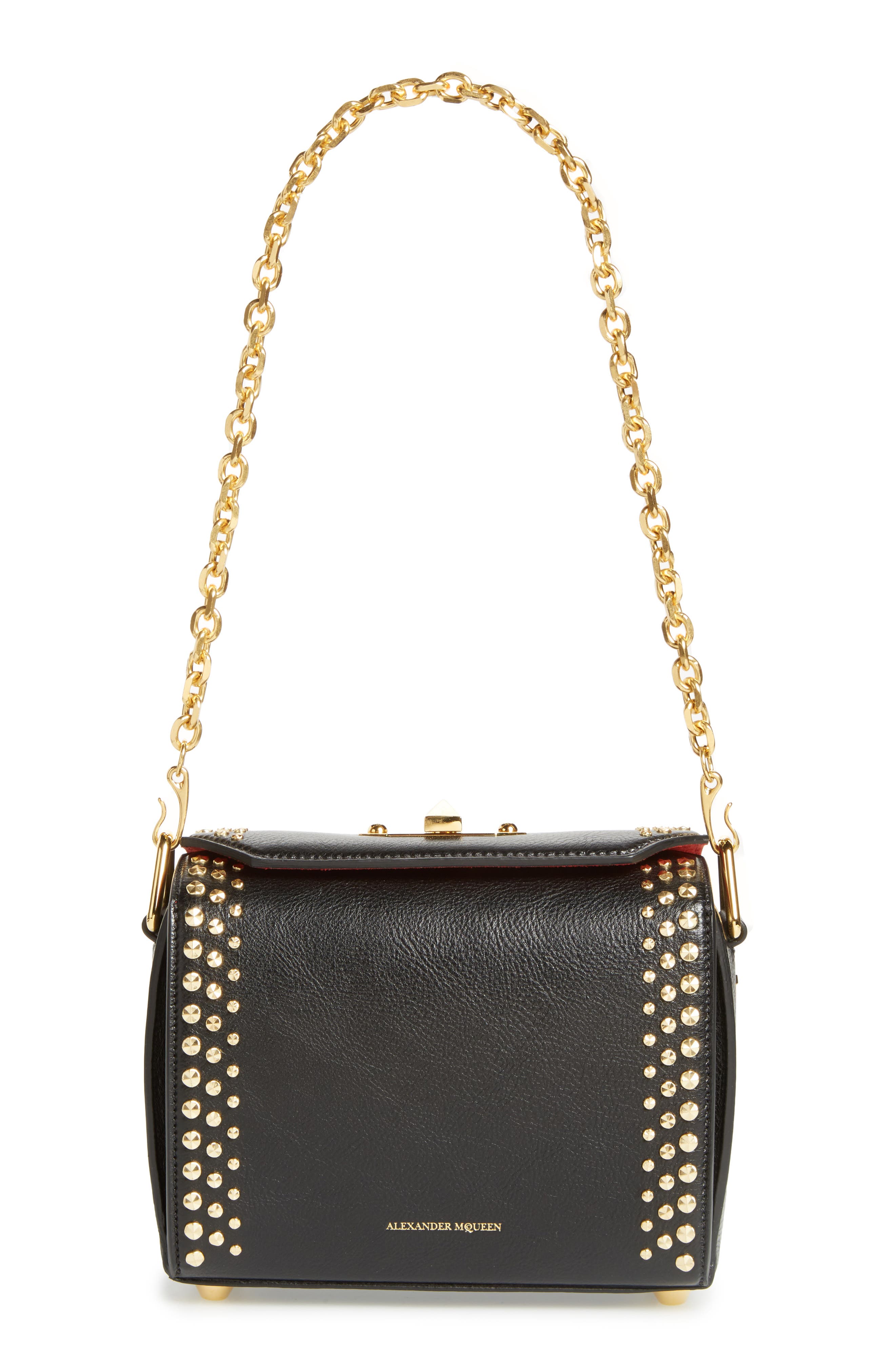 McQueen Alexander McQueen Box Bag 19 Studded Leather Bag, Main, color, 