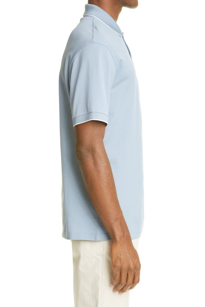 Tipped Short Sleeve Cotton Polo, Alternate, color, BLUE GREY