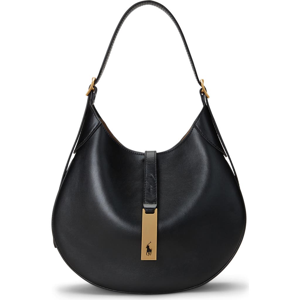 Polo Ralph Lauren Small Sport Calf Leather Shoulder Bag In Black