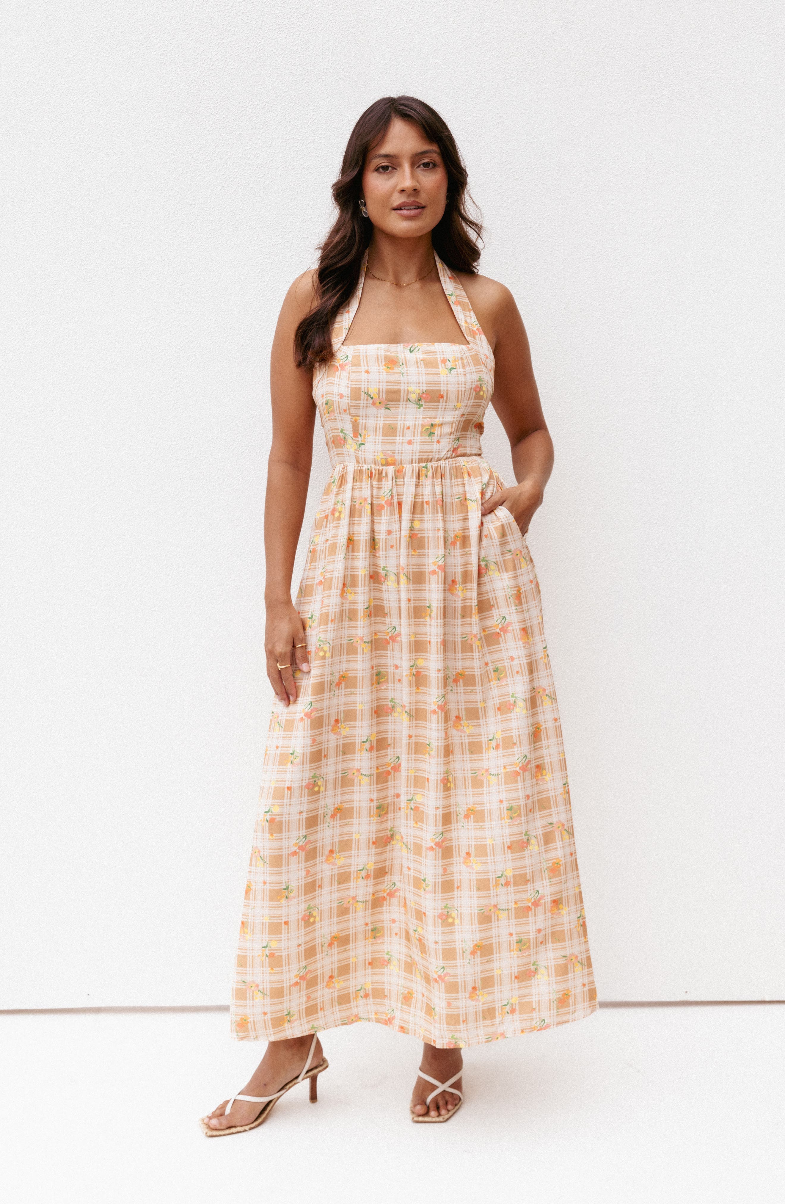 Gemini Floral Check Halter Neck Maxi Dress - image 2