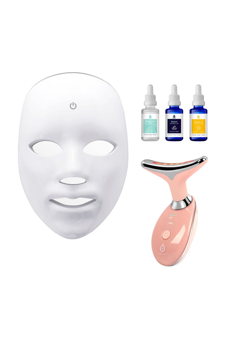 Complete LED Skincare Bundle - 7-in-1 LED Face Mask + Sculpting Wand + Anti-Aging Serum Set, Main, color, 100