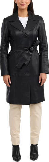 Single Breasted Leather Trench Coat