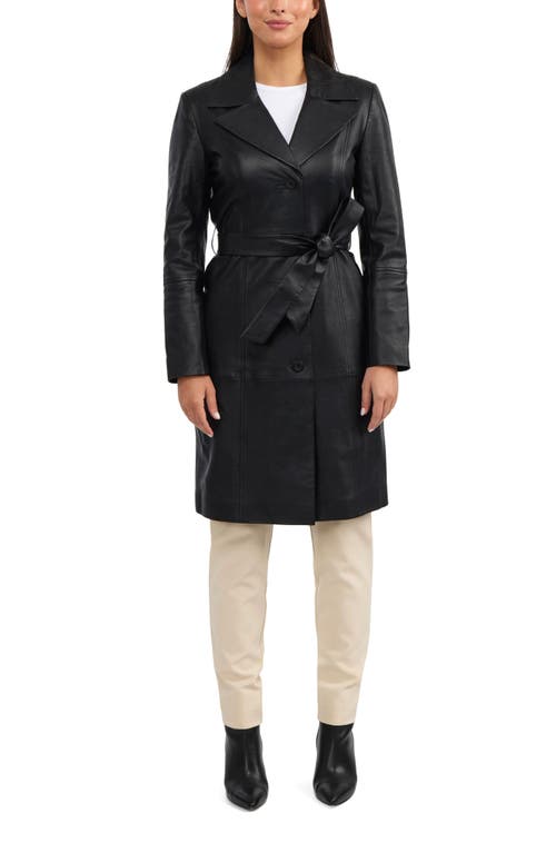 Badgley Mischka Single Breasted Faux Leather Trench Coat In Black