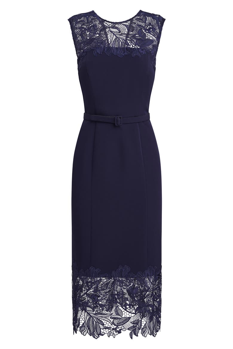 Jamie Lace Trim Belted Midi Dress, Alternate, color, DARK TWILIGHT