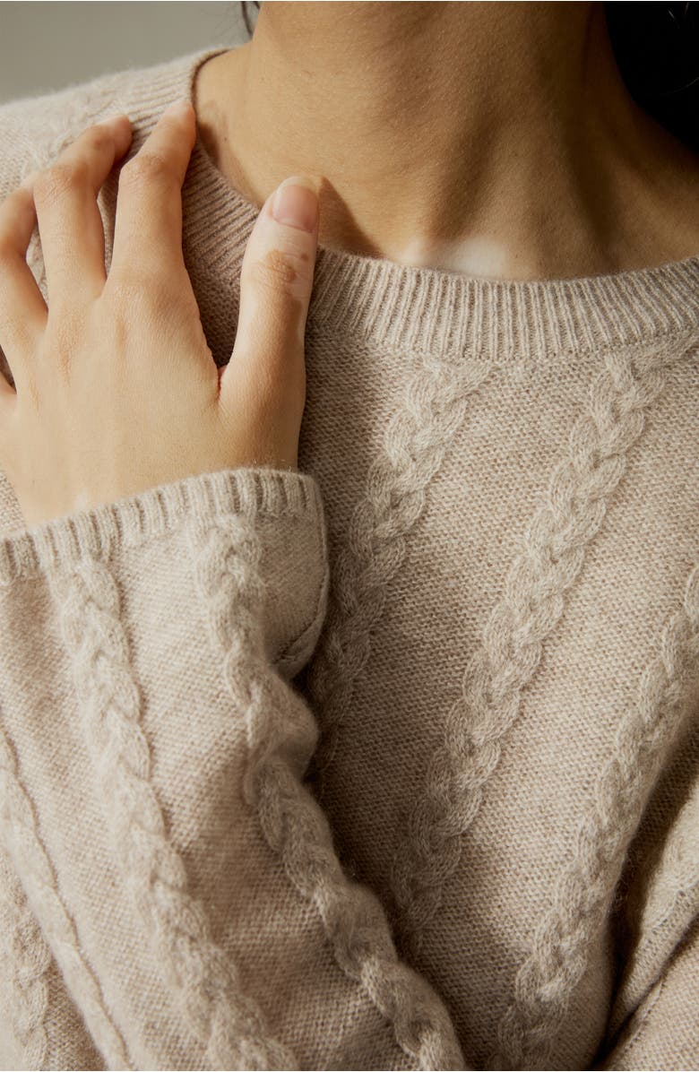 Lilysilk Women's Semi-Sheer Cable-knit Cashmere Sweater, Alternate, color, Beige