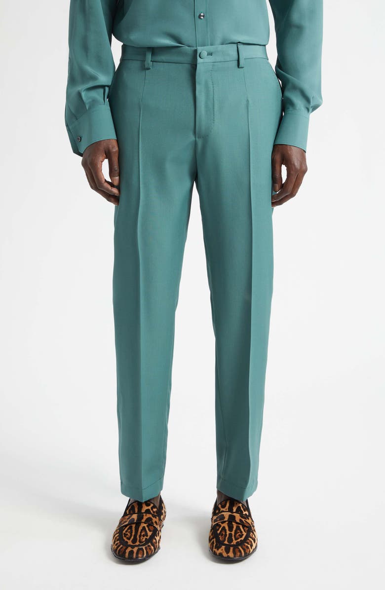 Dolce&Gabbana Cavallo Flat Front Wool Slim Pants, Main, color, Verde 3