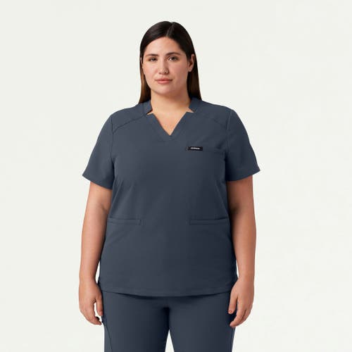 Jaanuu 3-pocket Classic Notched V-neck Scrub Top In Gray