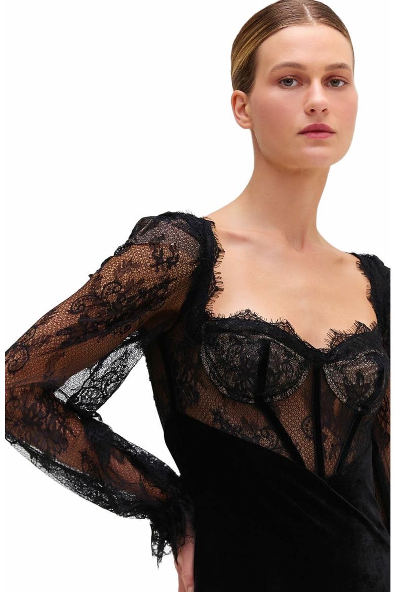Lace and Velvet Mini Dress, Alternate, color, BLACK