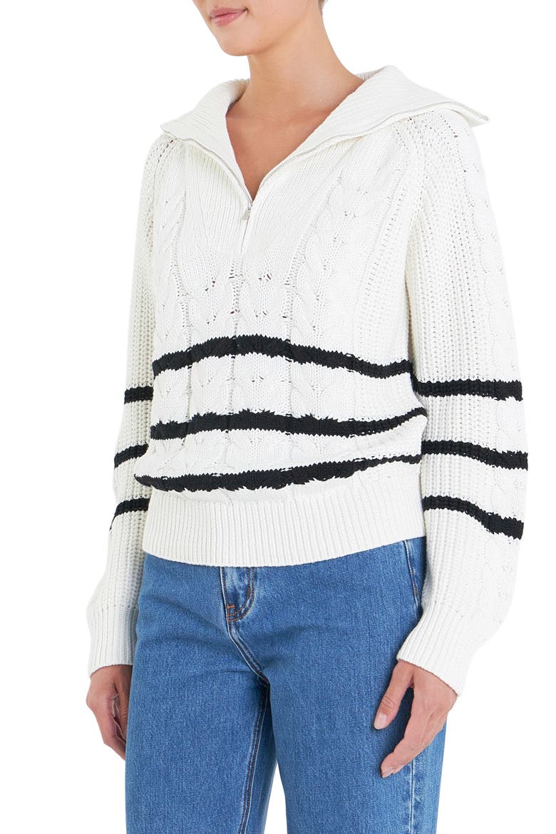 Stripe Half-Zip Sweater, Alternate, color, WHITE/ BLACK