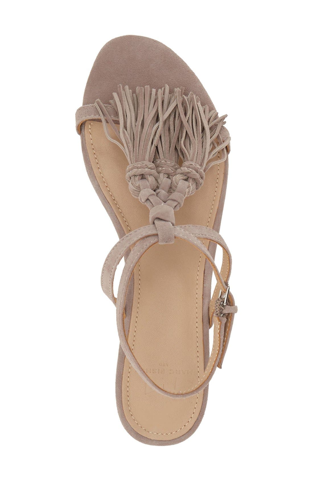 'Crystal' Tassel Flat Sandal, Alternate, color, LIGHT GREY SUEDE