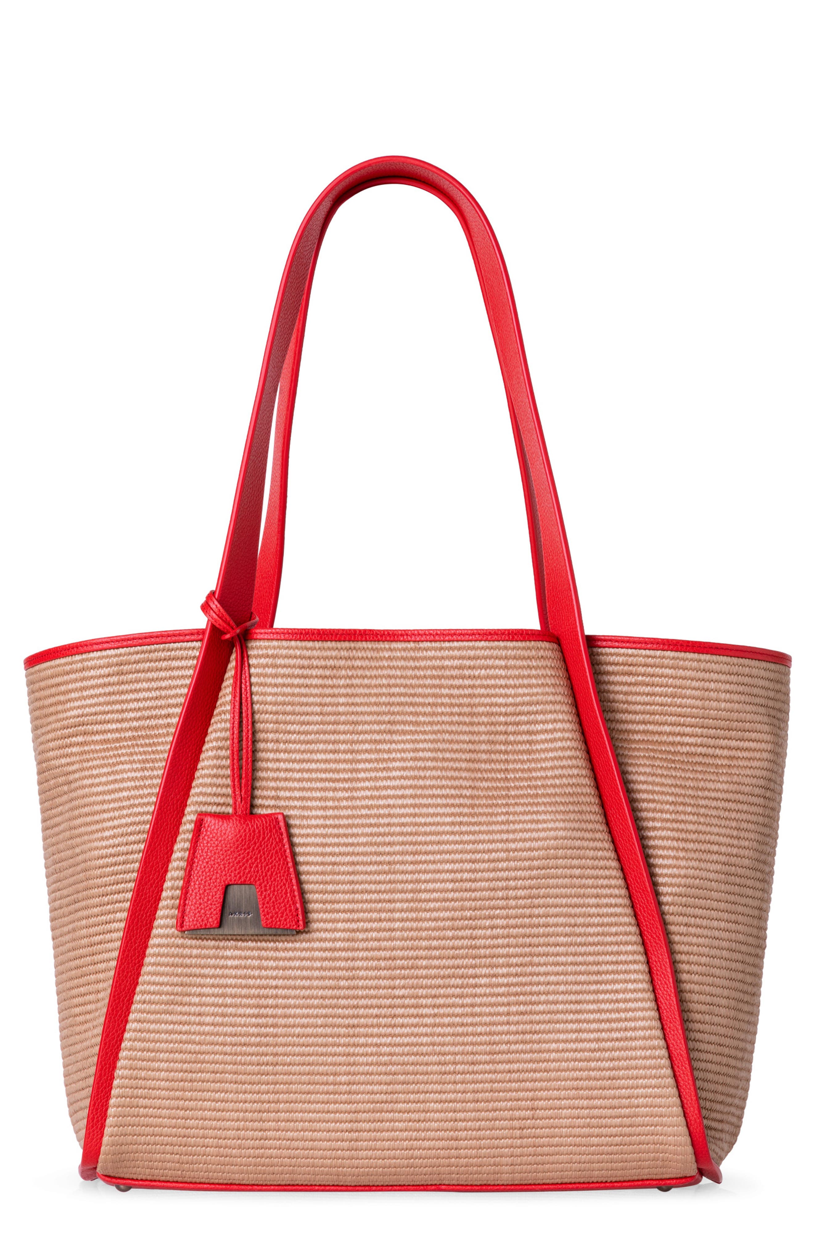 Akris Medium Alex Raffia & Leather Shopper, Main, color, 