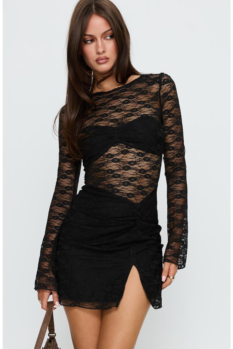 Best You Had Lace Long Sleeve Minidress, Alternate, color, BLACK