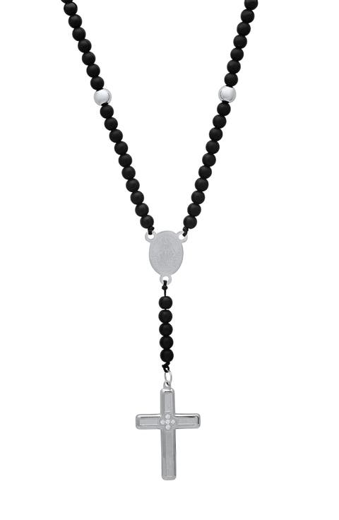 Men's Black Lava Beaded Rosary Necklace