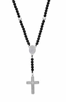 HMY JEWELRY Men's Black Lava Beaded Rosary Necklace