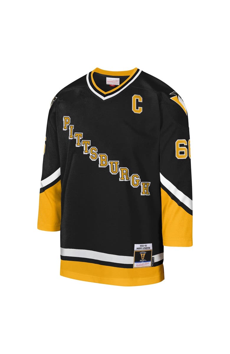 Mitchell & Ness Youth Mitchell & Ness Mario Lemieux Black Pittsburgh Penguins 1992-93 Blue Line Captain Patch Player Jersey, Alternate, color, 