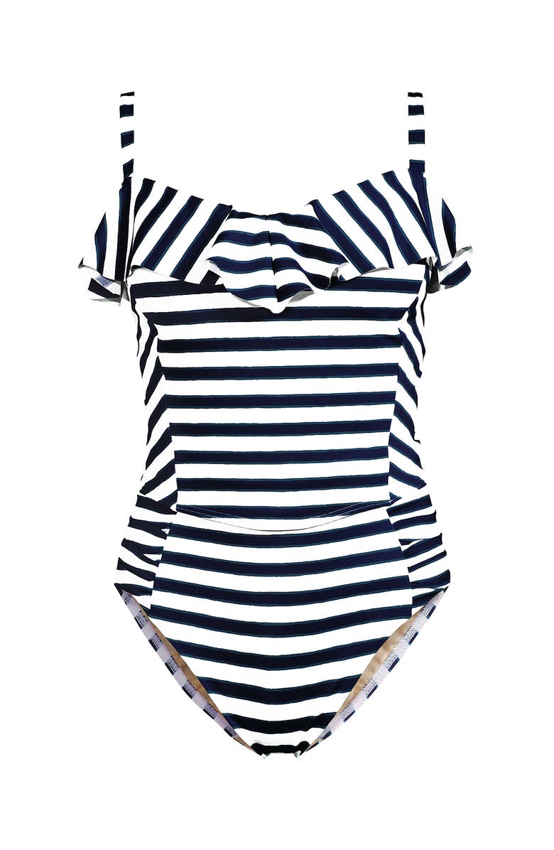 Lands' End Ruffle Midkini Set, Alternate, color, Painted Stripes/Navy/Teal