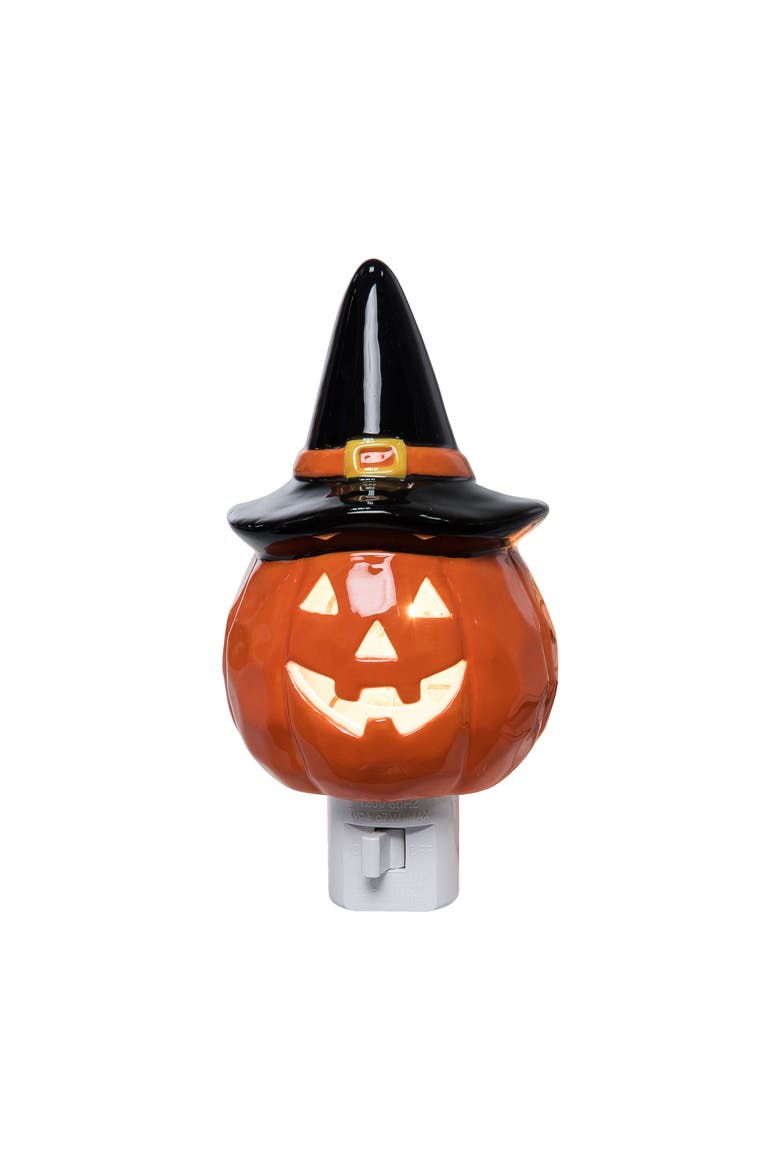 Witchy Pumpkin Halloween LED Teacup Nightlight, Main, color, Orange