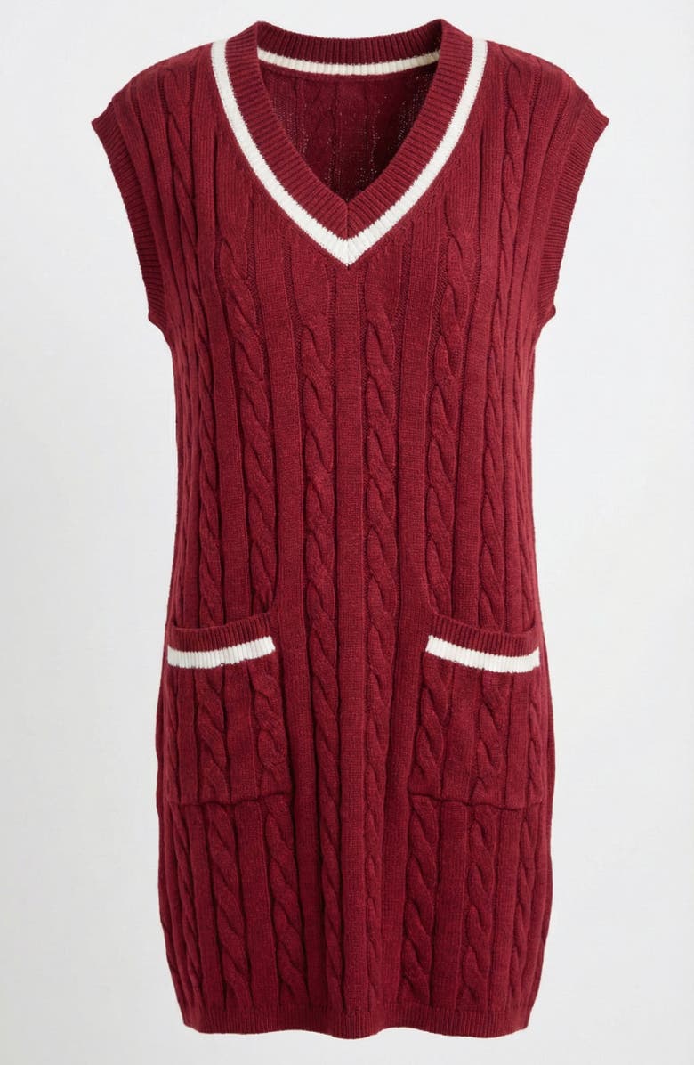 Modenaire Cable-Knit Mini Sweater Dress with Pockets, Alternate, color, Burgundy