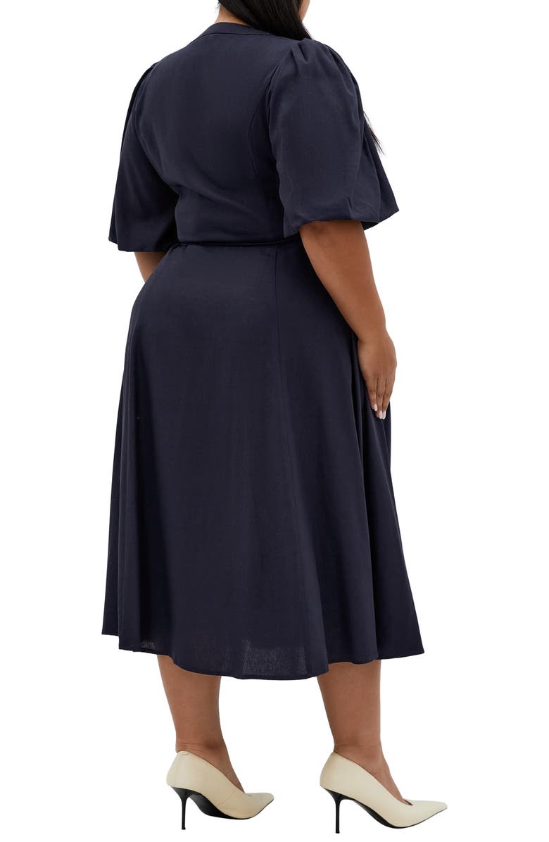 City Chic Dahlia Puff Sleeve Midi Dress, Alternate, color, Navy