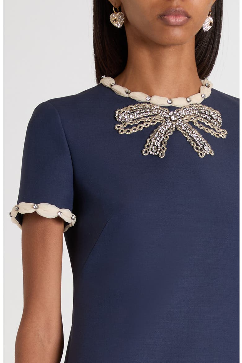 Crystal Embellished Bow Shift Dress, Alternate, color, INDIGO MULTI