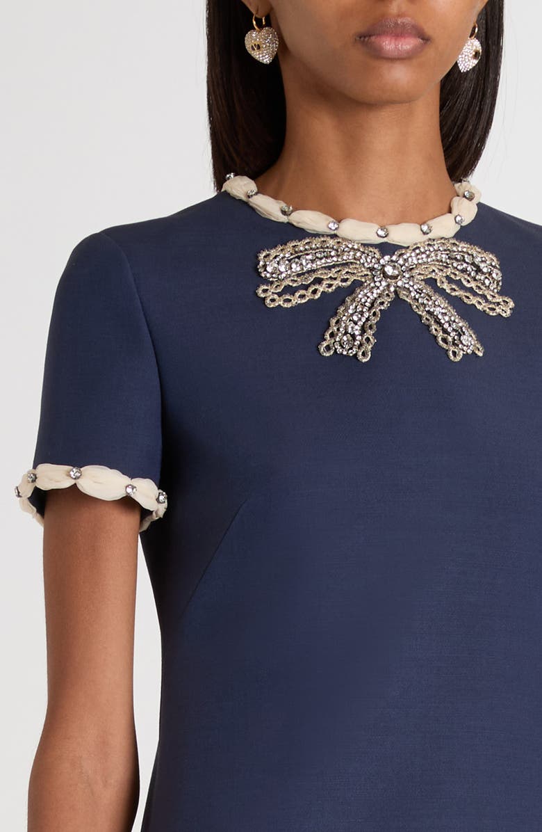 Valentino Garavani Crystal Embellished Bow Shift Dress, Alternate, color, Indigo Multi