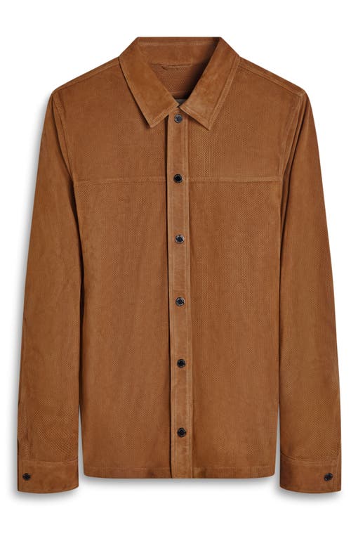 Bugatchi Perforated Suede Shirt Jacket In Brown