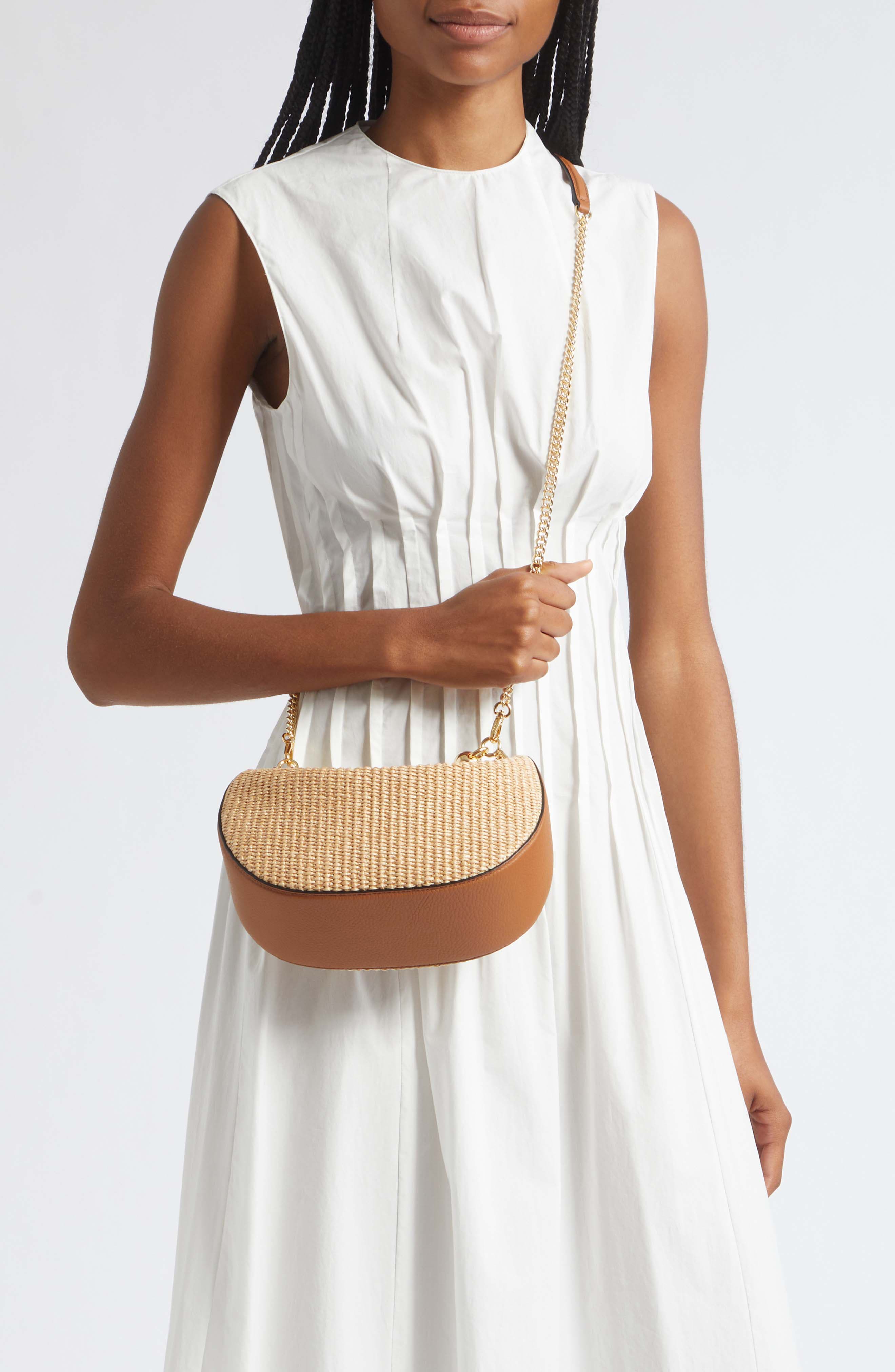 Mini Crescent Moon Woven Raffia Shoulder Bag, Alternate, color, TAN/ NATURAL