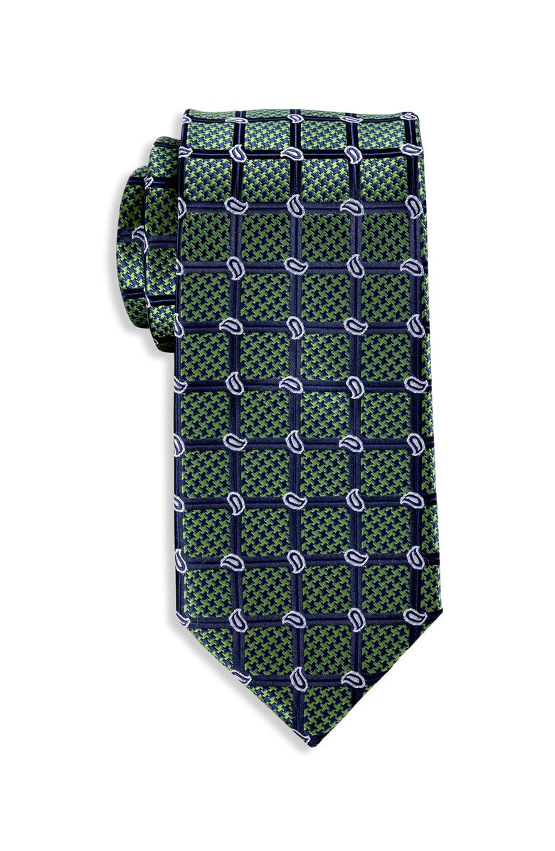 Oak Hill by DXL Big & Tall Simple Paisley Grid Tie, Main, color, Green