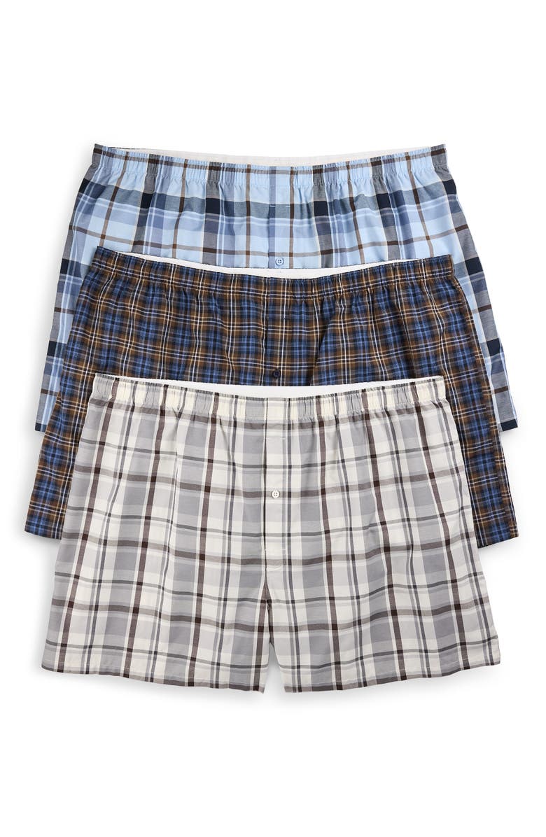 Harbor Bay by DXL Big & Tall 3-pk Woven Boxers, Main, color, Java Brown