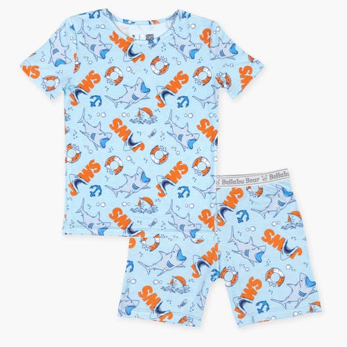Bellabu Bear Jaws Kids 2-piece Short Sleeve & Shorts Pajama Set In Blue
