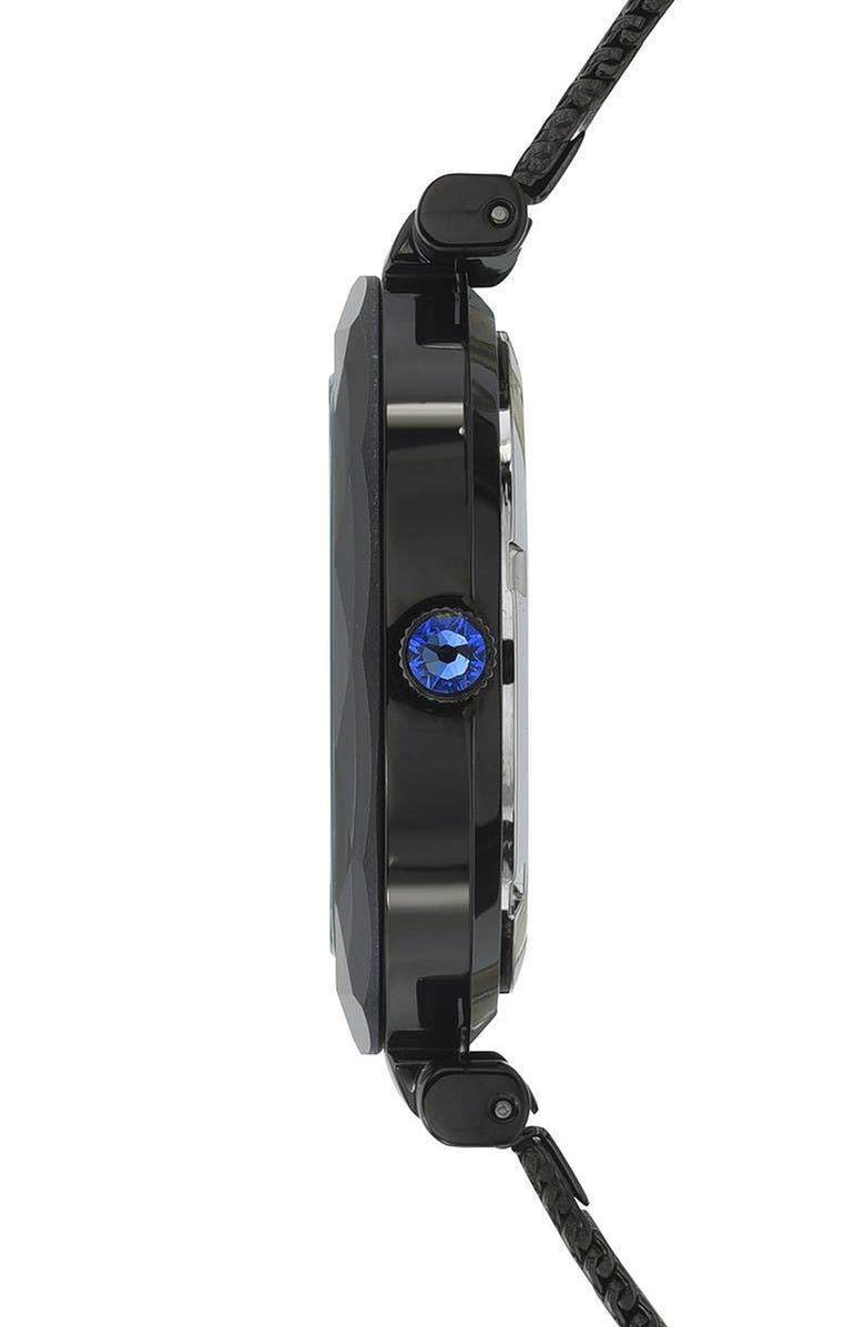 PORSAMO BLEU Hazel White Topaz Mother of Pearl Dial 3-Hand Quartz Mesh Strap Watch, 33mm, Alternate, color, Black