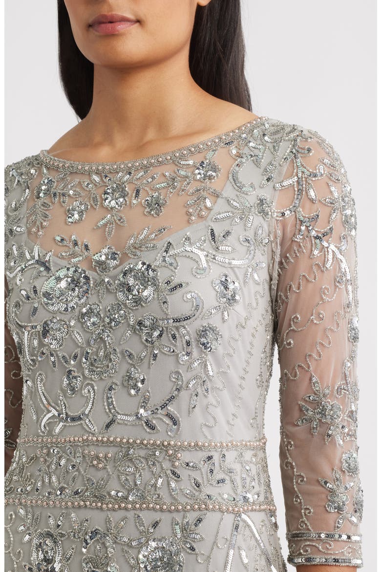 Beaded Chiffon Column Gown, Alternate, color, SILVER