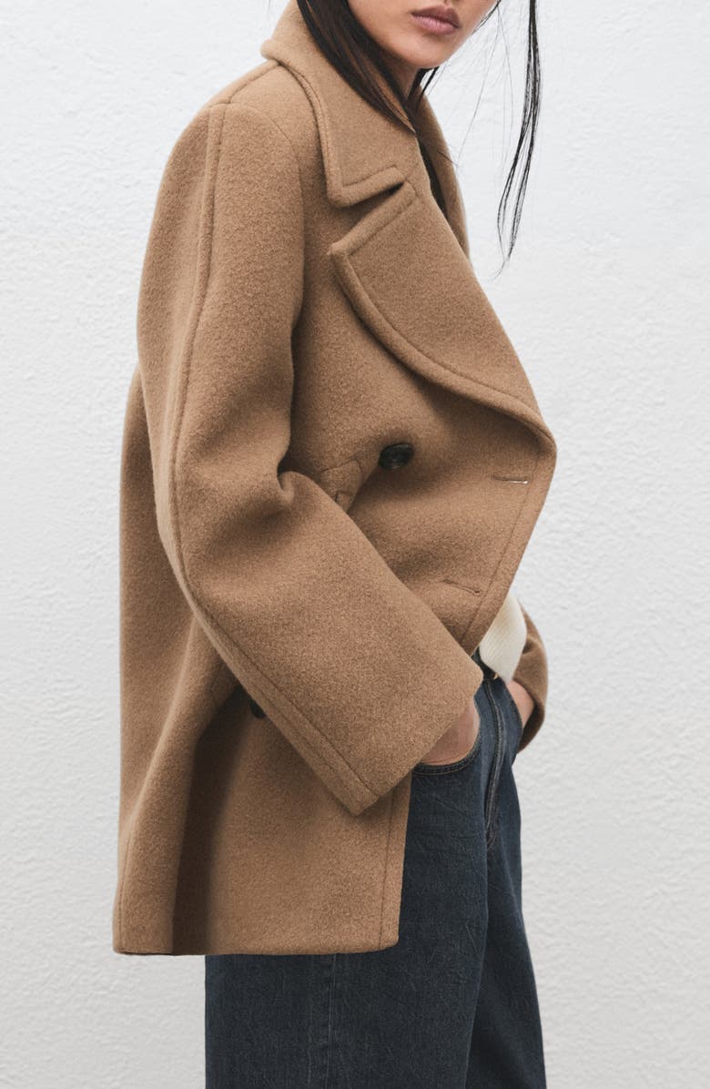 MANGO Manteco Double Breasted Wool Blend Coat, Alternate, color, Medium Brown