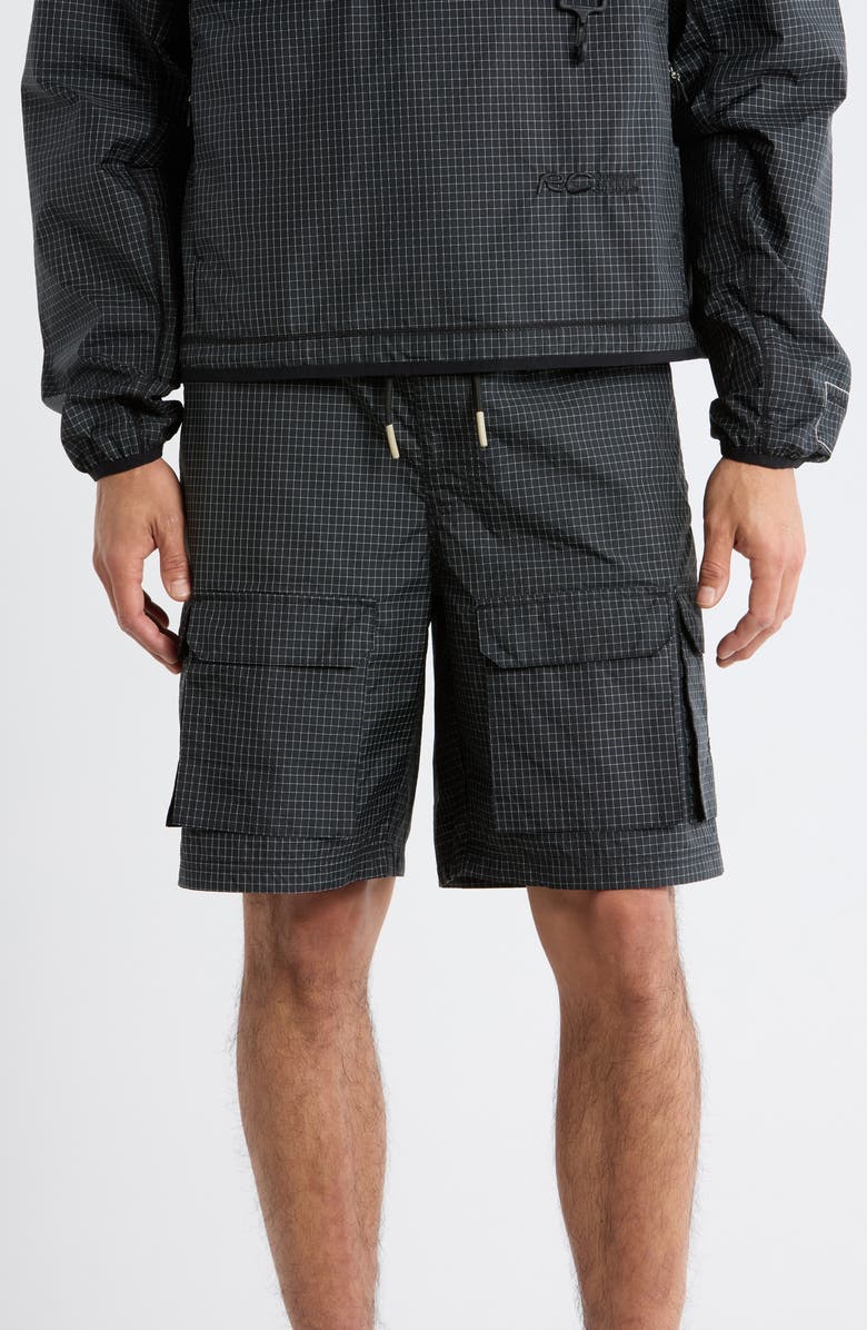 RC Outdoor Supply Tahoe Check Print Nylon Blend Drawstring Cargo Shorts, Main, color, Black