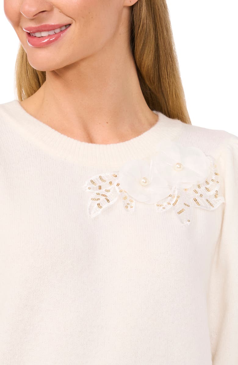 CeCe Sequin Floral Appliqué Sweater, Alternate, color, 