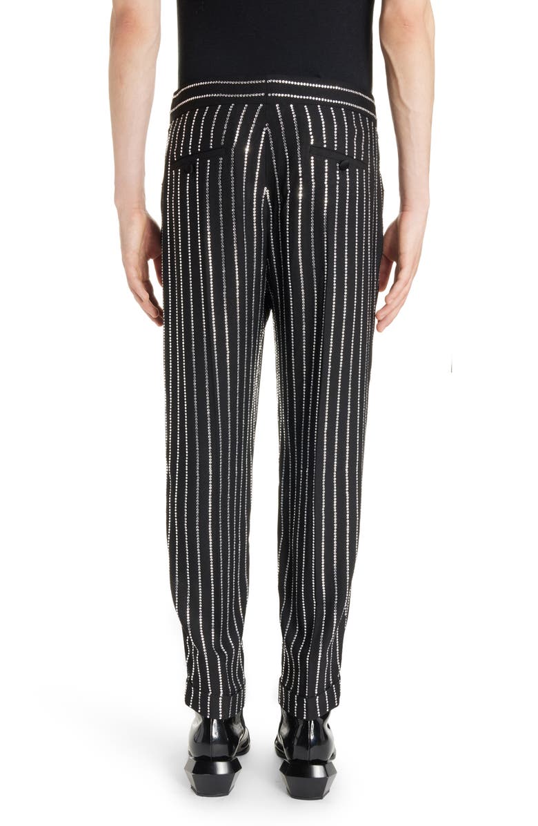 Balmain Crystal Stripe Straight Leg Crepe Dress Pants, Alternate, color, 