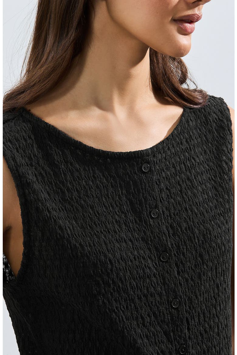 Textured Sleeveless Cotton Blend Button-Up Top, Alternate, color, BLACK