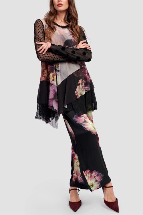 Alembika Mixed Florals Sheer Peplum Tunic In Multi