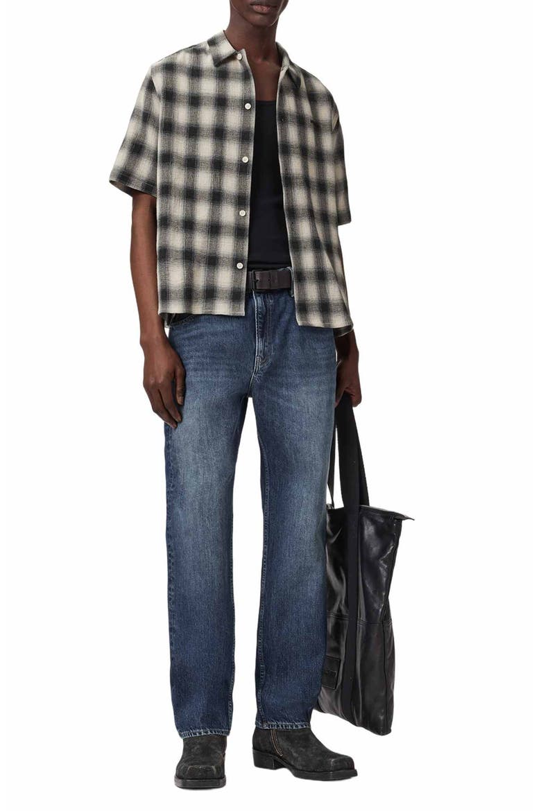 Shadow Plaid Short Sleeve Button-Up Shirt, Alternate, color, OFF WHITE
