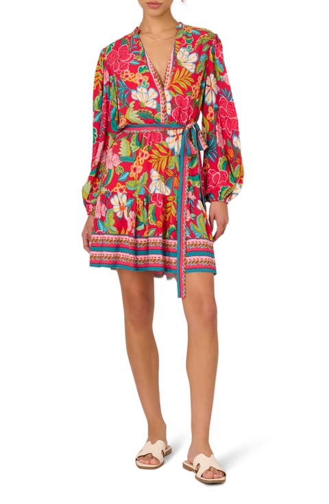 Mixed Floral Print Long Sleeve Dress