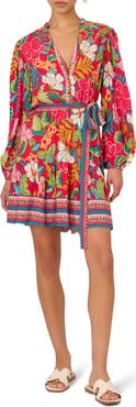 Adrianna Papell Mixed Floral Print Long Sleeve Dress