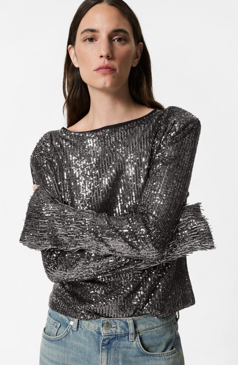 & Other Stories Flared Sleeve Sequin Top, Alternate, color,