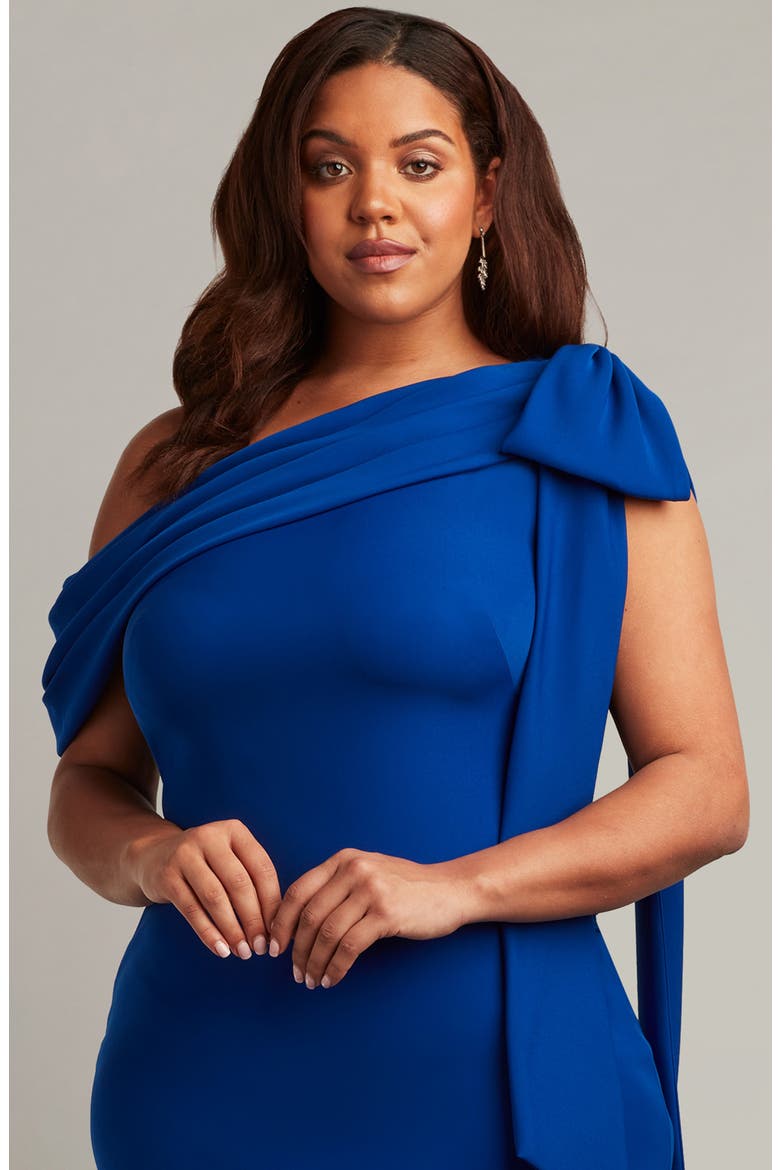 One-Shoulder Bow Detail Crepe Gown, Alternate, color, ROYAL BLUE