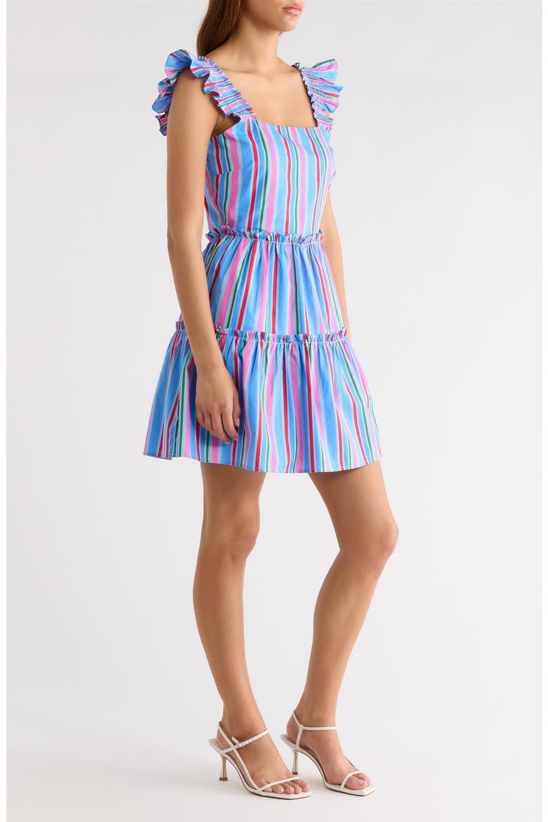 Jaimie Stripe Ruffle Tiered Minidress, Alternate, color, PINK-BLUE-GREEN