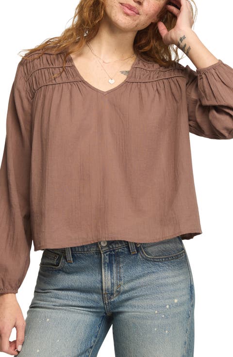 Long Sleeve Ruched Peasant Top