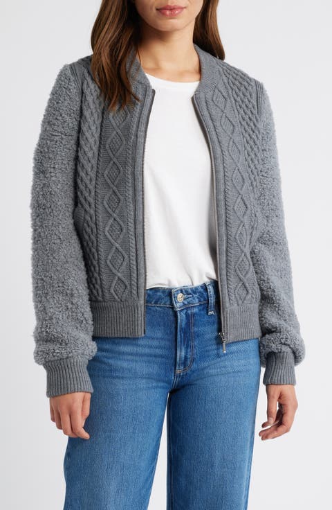 Cable Zip-Up Bomber Cardigan