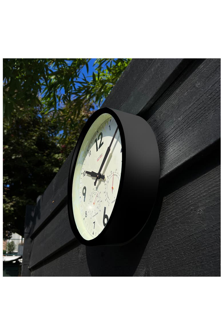 Factory Outdoor Wall Clock & Weather Station (Nordstrom Exclusive), Alternate, color, BLACK
