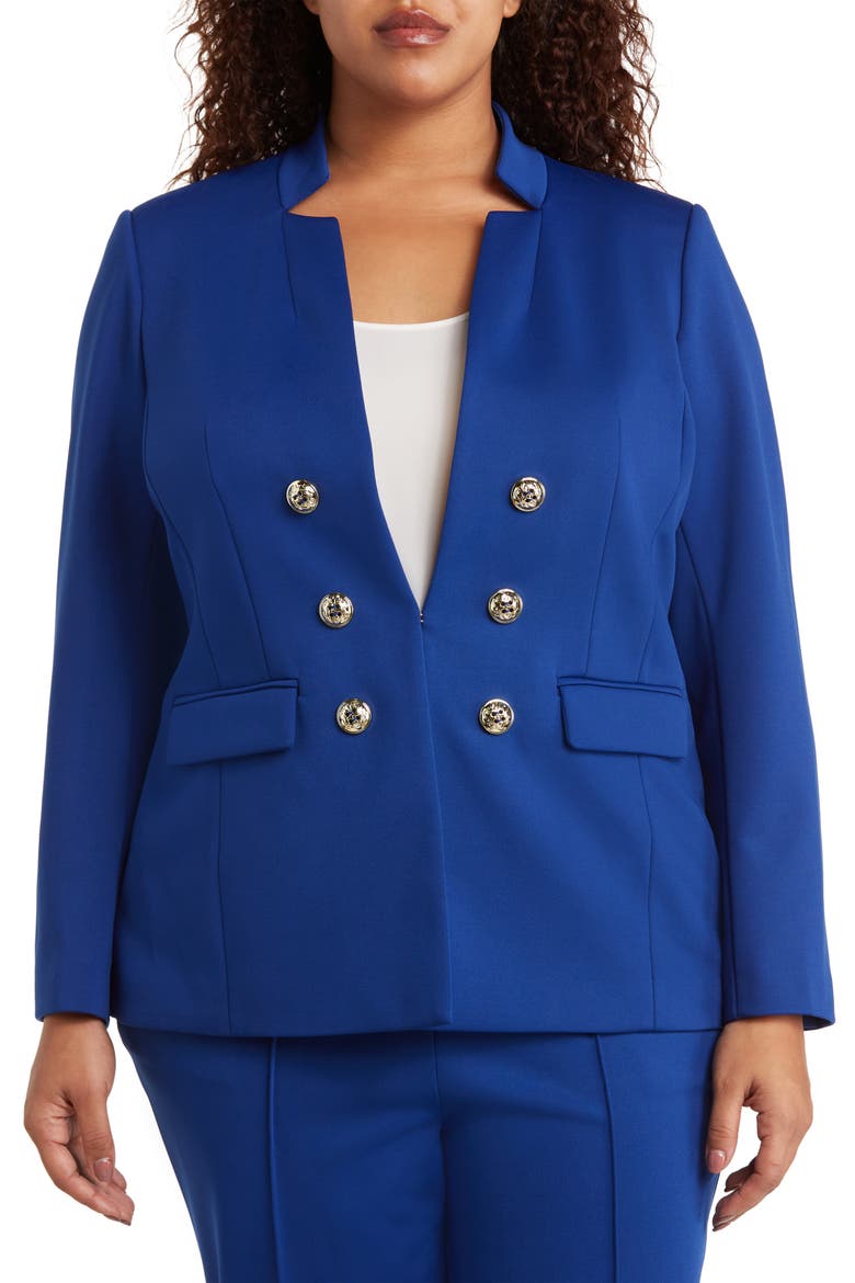 Faux Double Breasted Ponte Blazer, Alternate, color, COBALT